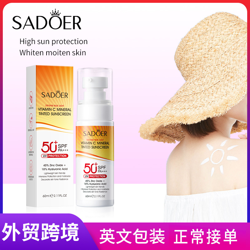 Cross-border wholesale of SADOER Vitamin C mineral tinted sunscreen and isolation sunscreen lotion in English full figure