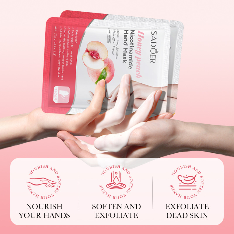 Cross-border wholesale of SADOER peach Nicotinamide Nourishing Hand Mask Moisturizing and hydrating skin care gloves details Picture