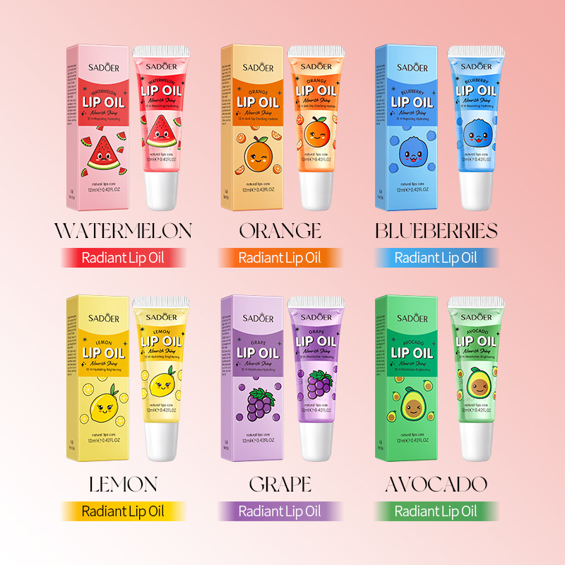 All-english SADOER Watermelon Moisturizing and Brightening Lip Oil Lip Balm Anti-Cracking and Nourishing Lipstick Cross-border export wholesale full figure