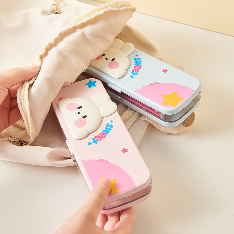 S81-302 Back-to-school Season Double-layer pencil case, large capacity, simple pencil case, cute stationery box for students, Prizes and gifts Specification image