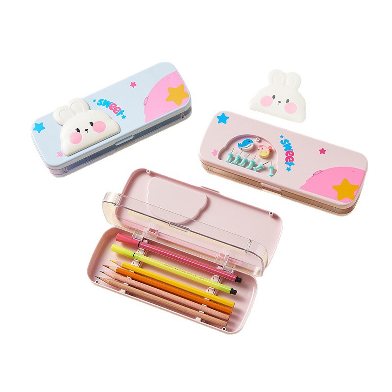 S81-302 Back-to-school Season Double-layer pencil case, large capacity, simple pencil case, cute stationery box for students, Prizes and gifts Application Scenario