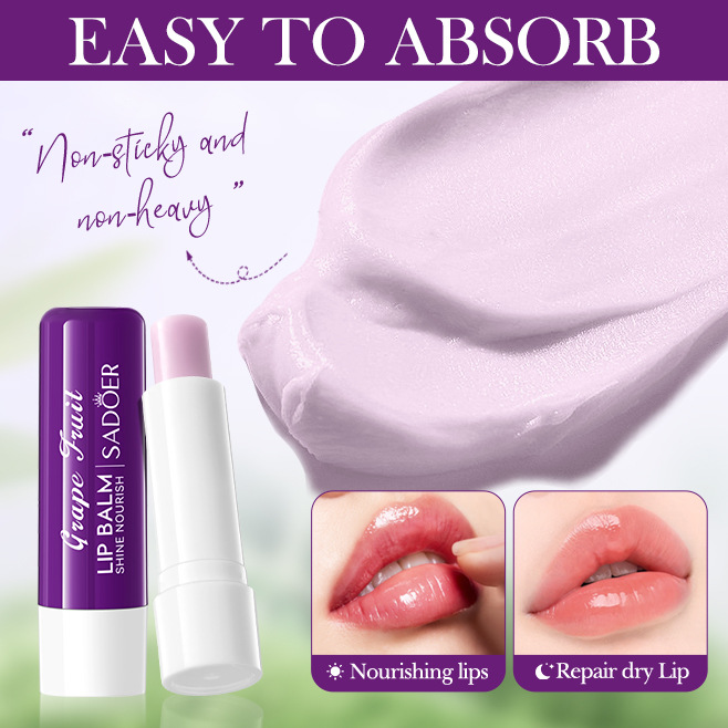 Full English SADOER Hydrating Grape Lip Balm Anti-Cracking Hydrating Lip Balm Cross-border export wholesale details Picture