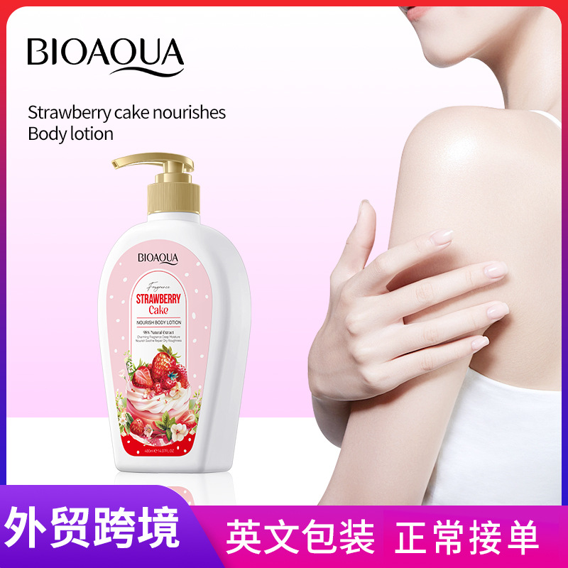All-english BIOAOUA Strawberry Cake Nourishing Body Lotion Moisturizing and Hydrating Body Lotion Cross-border export wholesale full figure