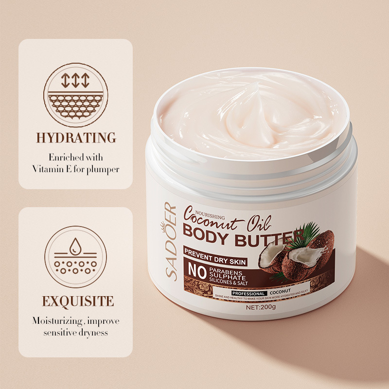 Full English SADOER Coconut Moisturizing Body Butter Moisturizing and Leaving Fragrance Body Cream Cross-border export wholesale Specification drawing