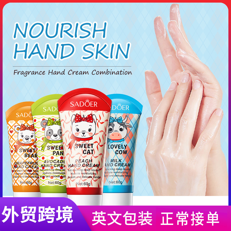 The all-English SADOER Nourishing and softening hand cream set improves dryness. Cross-border wholesale of cartoon hand cream for autumn and winter full figure