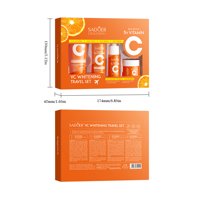 Cross-border export wholesale of SADOER five-layer Vitamin C Whitening and Moisturizing Travel Set Facial Cleansing and Moisturizing Set in full English Item Picture
