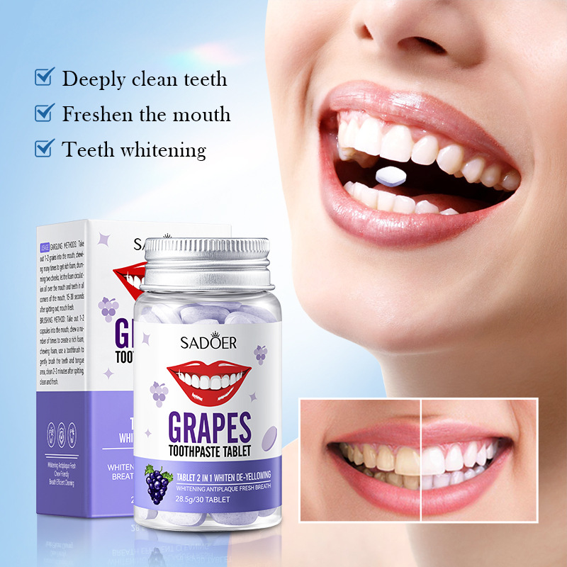 Cross-border export wholesale of SADOER grape Whitening and yellowing Solid Toothpaste series for cleaning dental plaque Item Picture