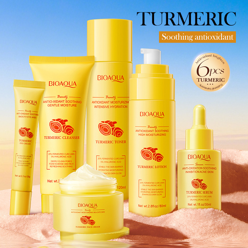 All-english BIOAOUA Turmeric Antioxidant Moisturizing Skin Care Six-piece Set Gift Box, Moisturizing Set cross-border export wholesale Specification drawing