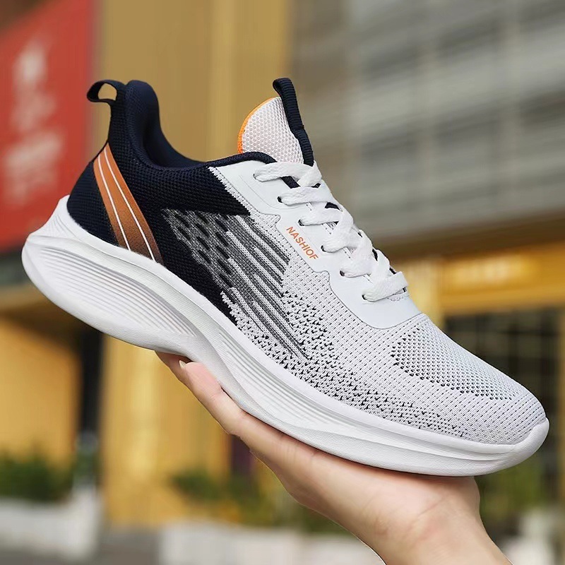 Spring/Summer 2024 Cross-border woven breathable mesh shoes for men, thick-soled lightweight shock-absorbing sports shoes, men's shoes wholesale in stock Specification drawing