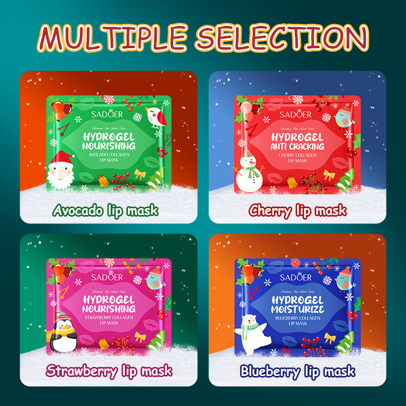 Full English SADOER Christmas Avocado Collagen Lip Mask Anti-dryness and Cracking Lip Mask cross-border export wholesale full figure