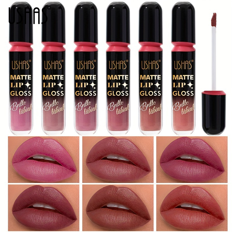 USHAS European and American cross-border moisturizing non-stick cup liquid waterproof lipstick, 6-color lip gloss, matte lip gloss, in stock for wholesale full figure