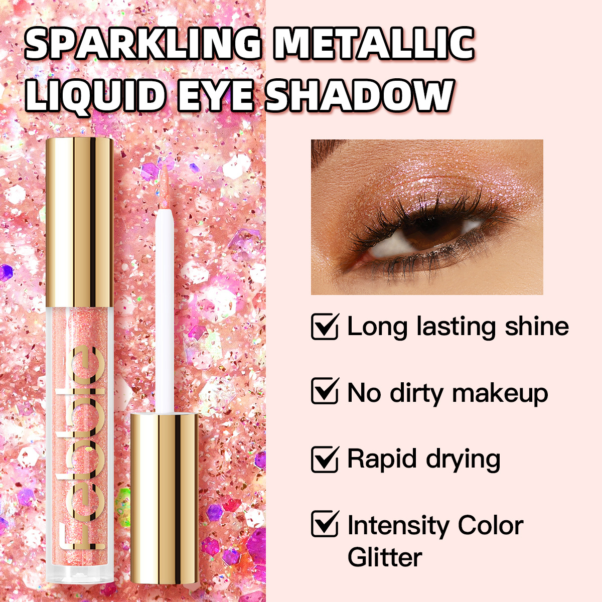 Febble cross-border Hot Sale waterproof Glitter Eye Tinting and Brightening Liquid Pearlescent Fine Glitter Eye Shadow FBC085 details Picture