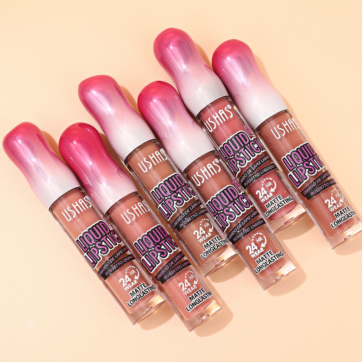USHAS European and American cross-border moisturizing non-stick cup liquid waterproof lipstick, 12-color lip gloss, matte lip gloss, wholesale in stock details Picture