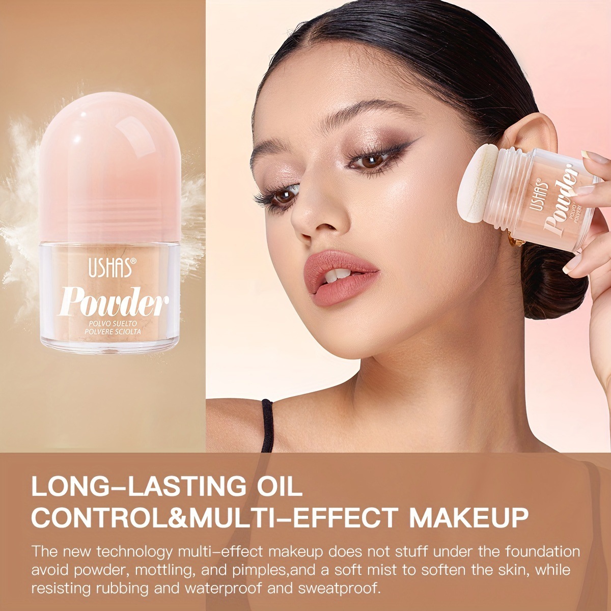 USHAS cross-border stock loose powder from Europe and America, fine coverage, long-lasting oil control, water resistance, sweat resistance, brightening skin tone UF023 Specification drawing