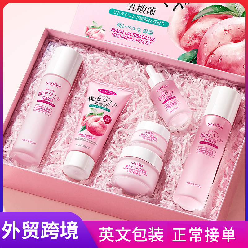 Cross-border export wholesale of SADOER Peach Lactic Acid Bacteria Moisturizing 6-piece Set of nourishing skin care products full figure