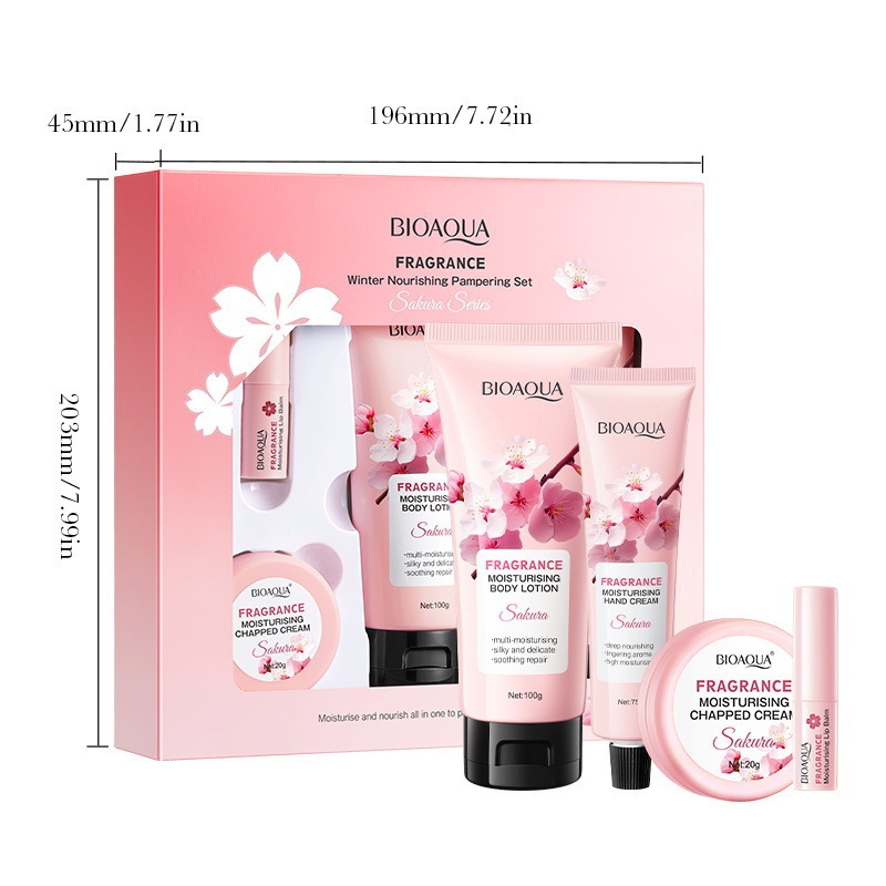 BIOAOUA Cherry Blossom Series Winter Moisturizing Luxury Care Set, all-English body lotion, cross-border export factory direct sales Application Scenario