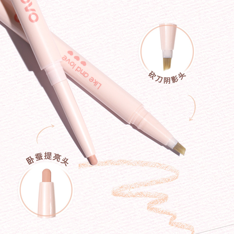 NOVO's "Looking and Shining" dual-head Horizontal Silkworm pen for liquid shadow and Horizontal silkworm Gel pen for shadow brightening can be done in one details Picture