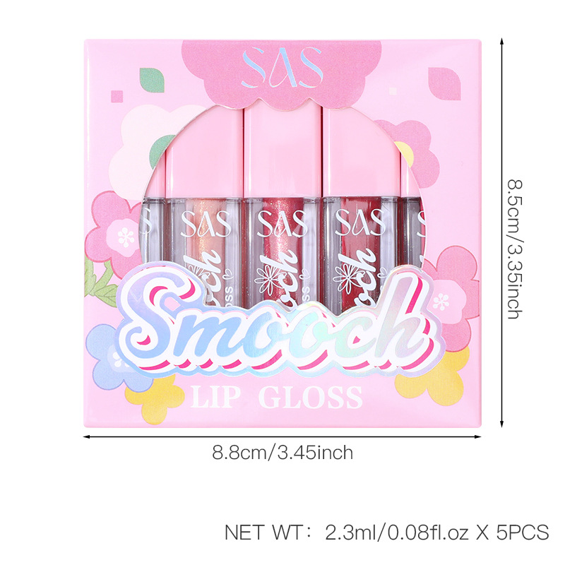 USHAS Amazon's best-selling cross-border lip gloss Set: 5-piece Moisturizing Transparent Lip gloss and Lip gloss Non-stick Cup SAC128 Item Picture