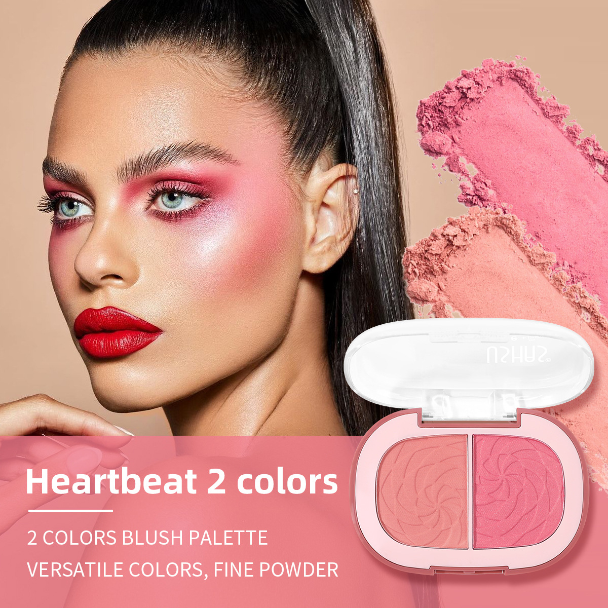 USHAS European and American cross-border stock 2-grid powder blush, light, fine and natural makeup effect UF099B details Picture