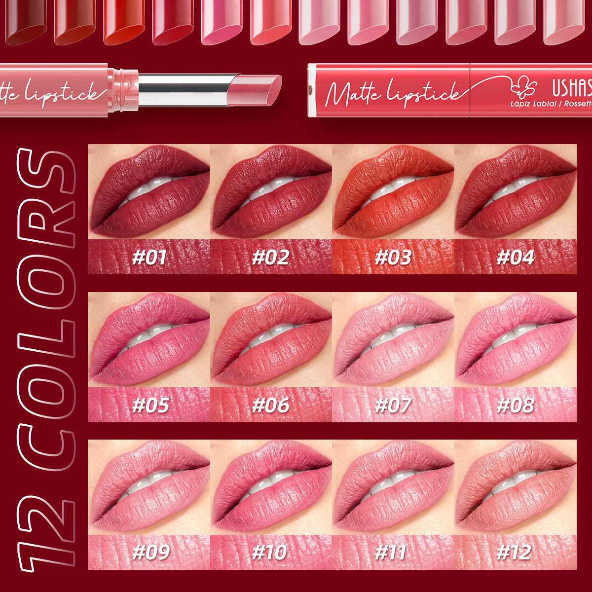 USHAS Cross-border Beauty Bestseller Non-stick Cup mouth Red Moisturizing Lipstick wholesale UC153 Specification drawing