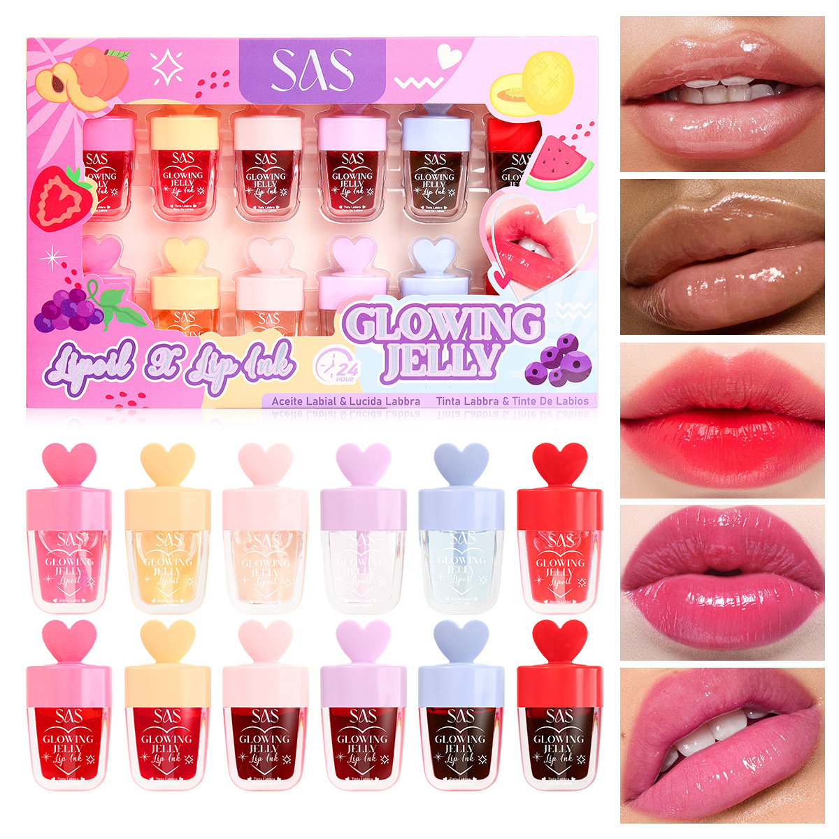 USHAS Amazon Bestseller Cross-border Lip Gloss Set: Long-lasting Moisturizing Transparent Lip Gloss and Lip Gloss Non-stick Cup SAC117 full figure