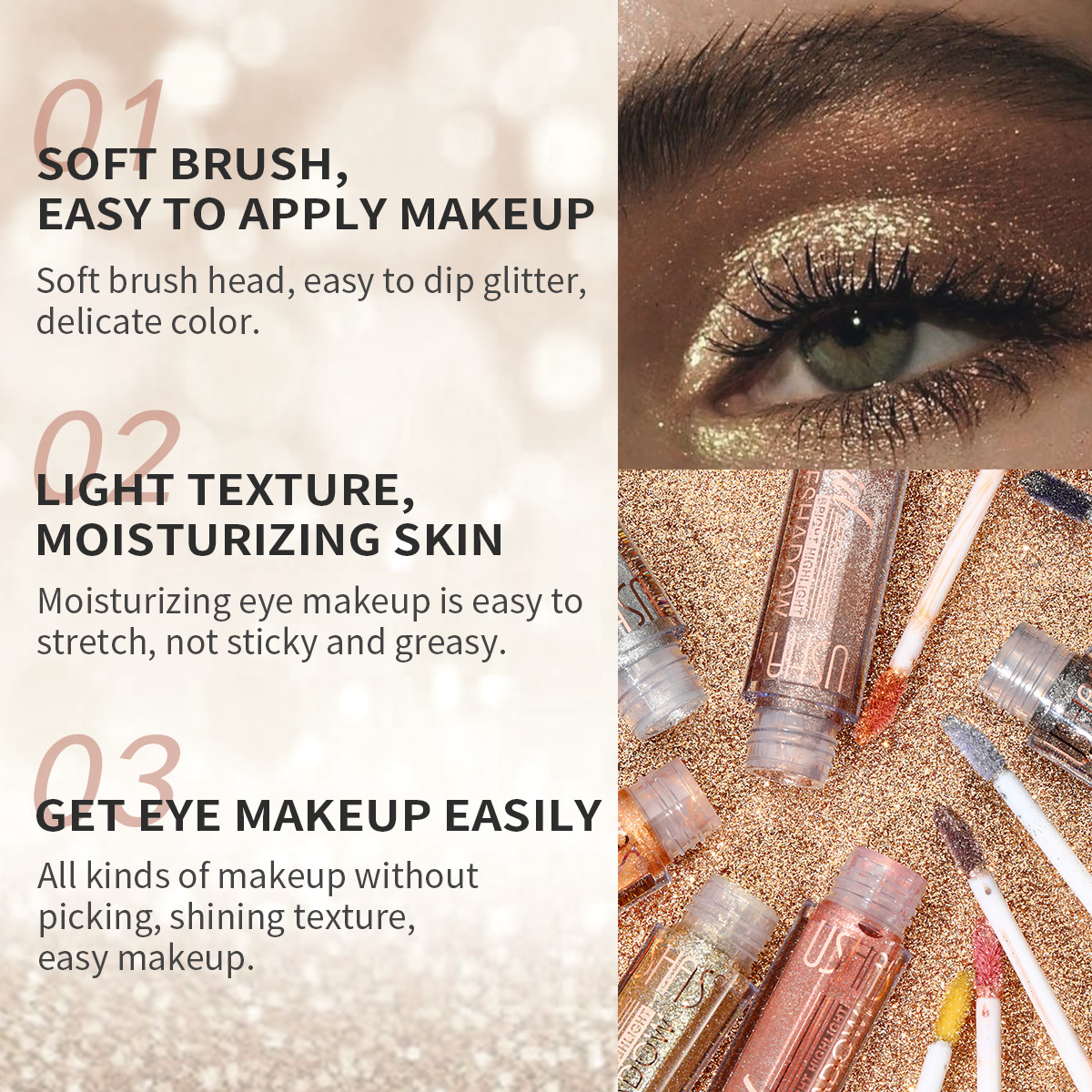 USHAS cross-border stock liquid pearlescent eyeshadow from Europe and America: Waterproof, non-smudging, glitter powder, eye color brightening, LG193 details Picture