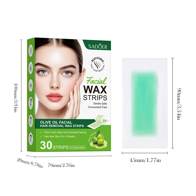 SADOER olive Oil Facial Hair Removal Wax Paper (Foreign Language Version) 30 strips per box Item Picture