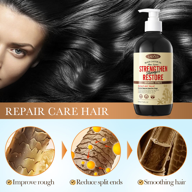 Cross-border export wholesale of SADOER black castor Oil Care Shampoo and anti-dandruff Shampoo in full English Application Scenario