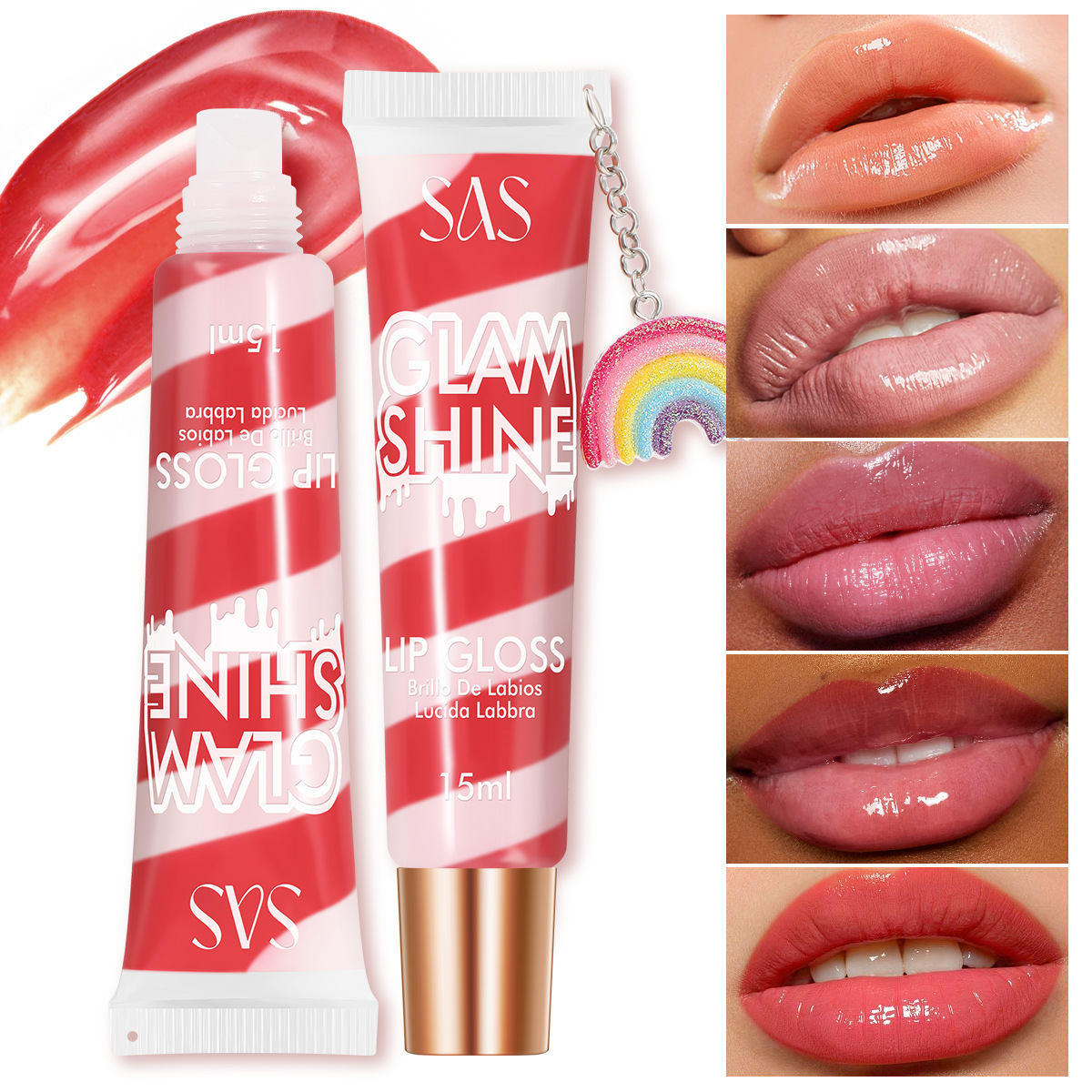 SAS Amazon's best-selling cross-border 6-color long-lasting lipstick, lip gloss and lip gloss moisturizing with rainbow pendant details Picture