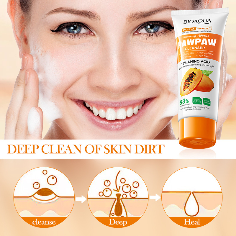 All-english BIOAOUA Papaya Vitamin C Whitening Facial Cleanser and Cleansing Facial Cleanser cross-border export wholesale details Picture