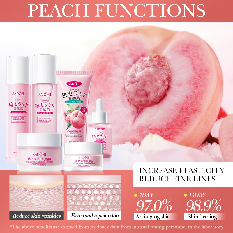 Cross-border export wholesale of SADOER Peach Lactic Acid Bacteria Moisturizing 6-piece Set of nourishing skin care products Application Scenario