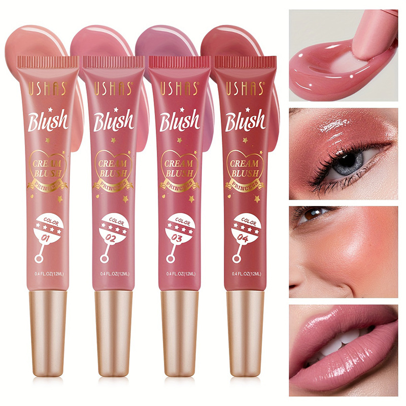 USHAS Amazon 4-color liquid Blush Eyeshadow, a cross-border bestseller, is suitable for lip and cheek contouring with a natural and fine glow FS324 full figure