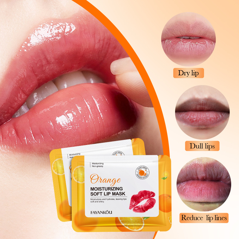 All-english FAYANKOU Orange Moisturizing Lip Mask Hydrates, moisturizes, reduces lip lines, and prevents dry and cracked lips. Cross-border export Application Scenario