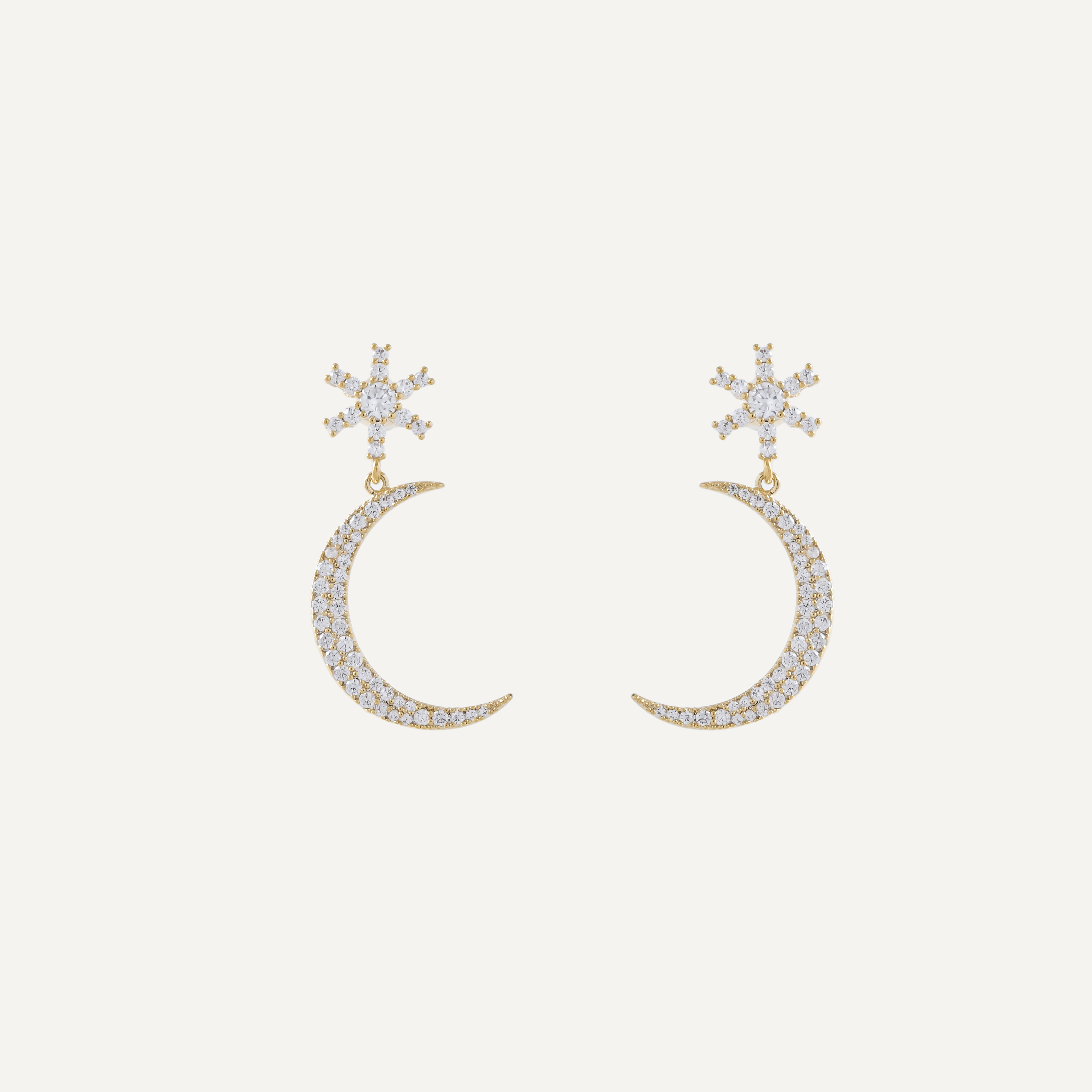 Xuhui brand exquisite and light luxury copper plated with real gold and set with zircon 925 silver needle star moon luxurious design fashionable stud earrings Specification drawing
