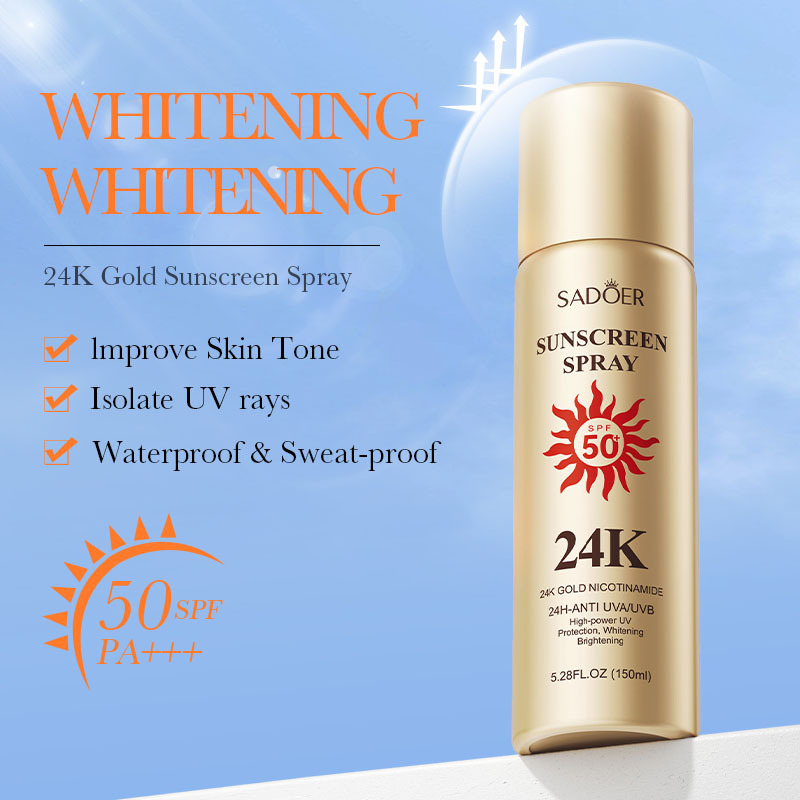 Cross-border wholesale of SADOER24k gold sunscreen spray and UV protection sunscreen in English Specification drawing