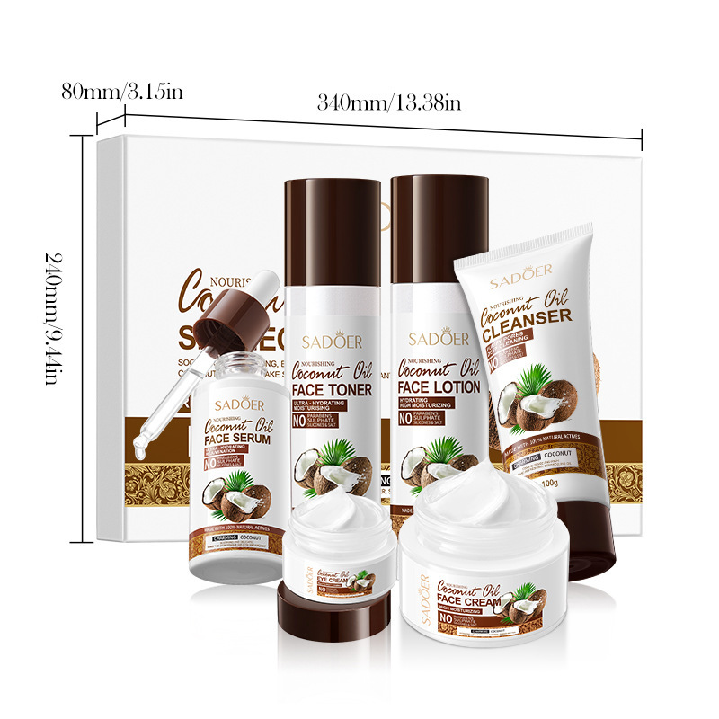 Cross-border wholesale of SADOER coconut Oil Nourishing and Moisturizing six-piece Set and hydrating set in full English Application Scenario