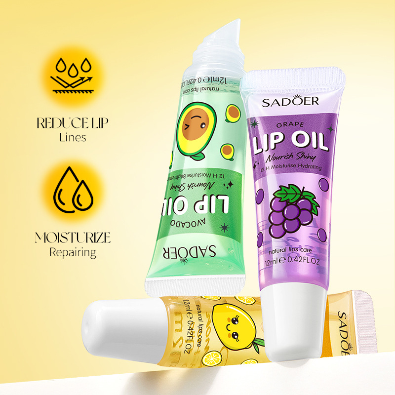 Full English SADOER Moisturizing and Brightening Lip Oil Set, Avocado + Grape + Lemon Lip balm, cross-border export wholesale Specification drawing