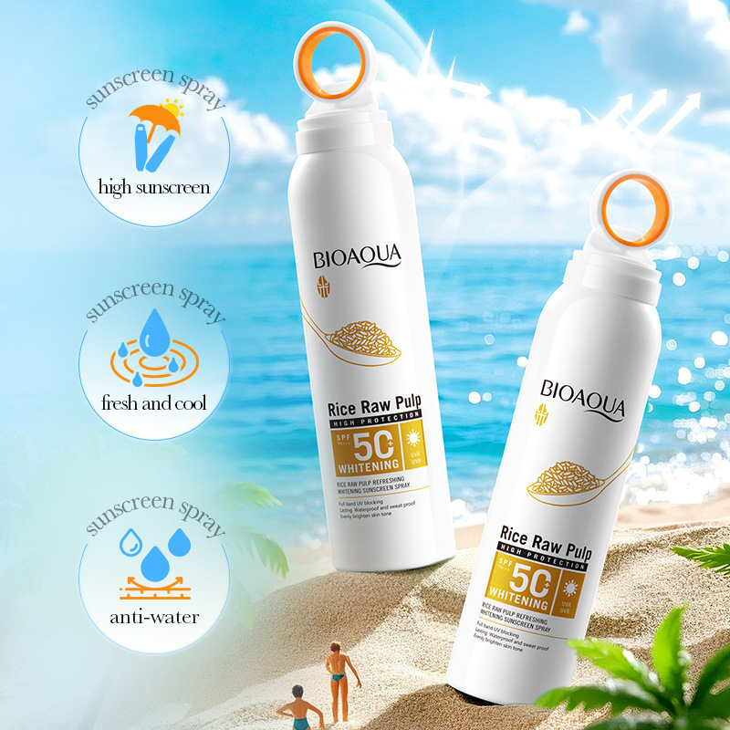 Full English BIO Rice Purees Whitening and Sunscreen Spray SPF50+ UV Protection Sunscreen for cross-border export Specification drawing