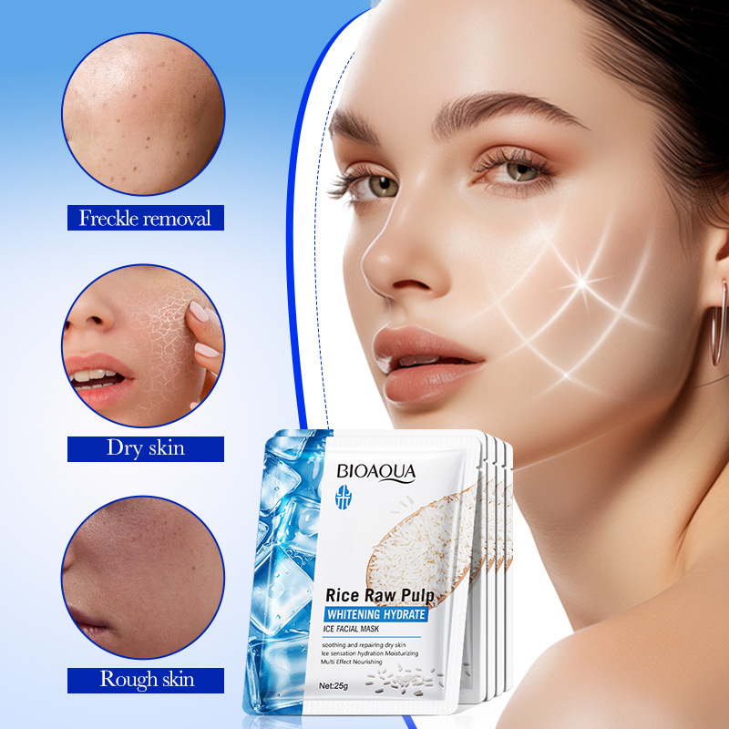 All-english BIOAOUA Rice Purees Whitening and Hydrating Ice mask Facial mask cross-border export wholesale Application Scenario