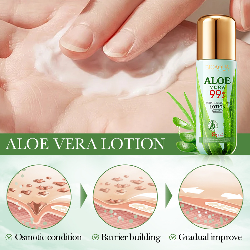 All-english BIOAOUA Aloe Vera Hydrating and Soothing Lotion Moisturizing and Firming Skin Lotion Cross-border export wholesale Application Scenario