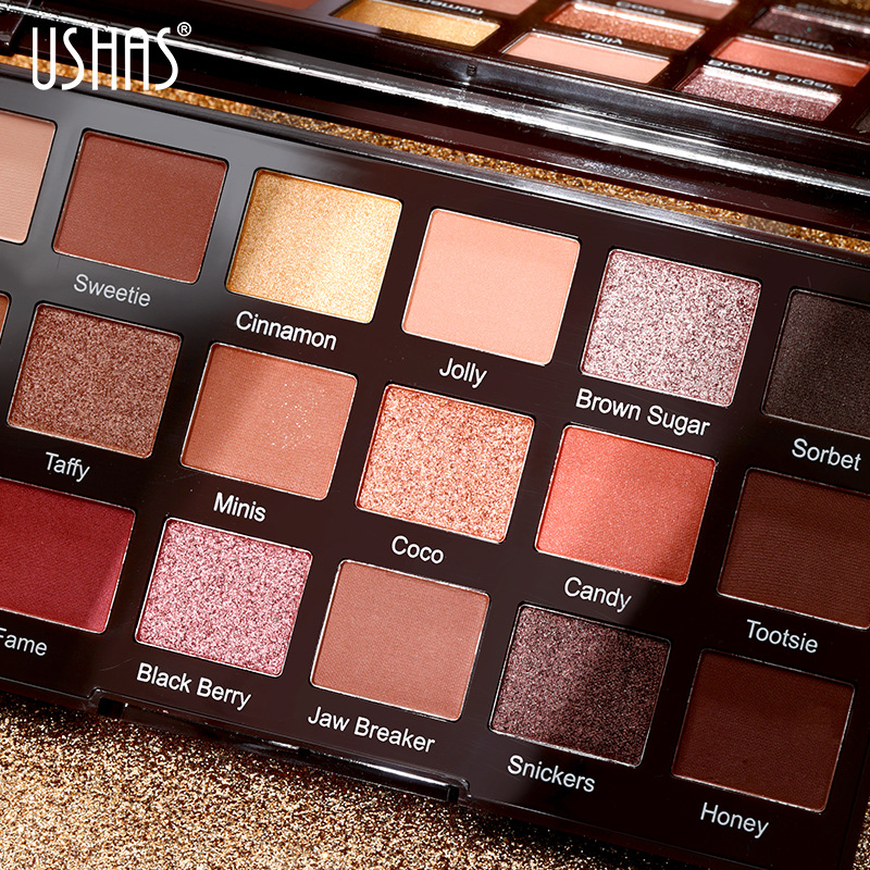 USHAS Cross-border 18-color matte micro-gloss eyeshadow palette brightening eyeliner Eyeshadow palette Earth tone women's pearl glow details Picture