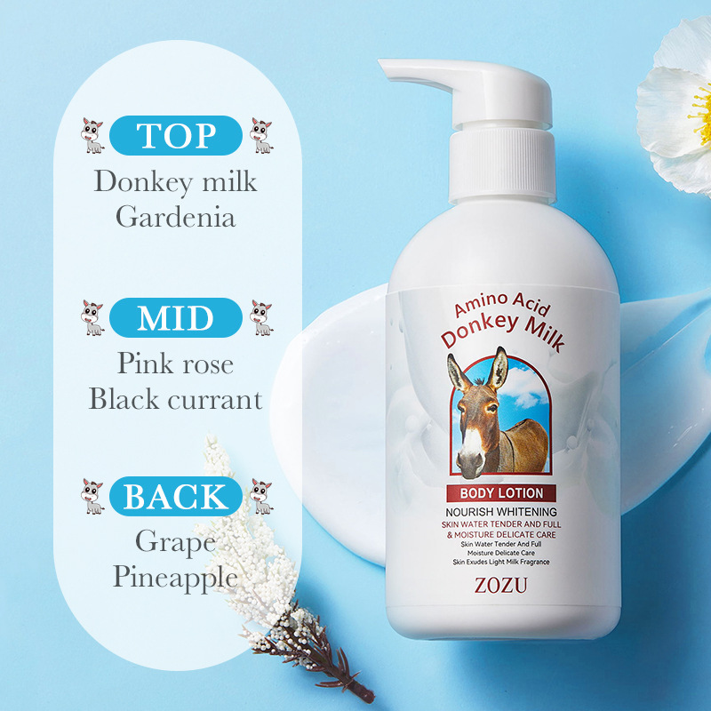 All-english ZOZU amino acid donkey milk Body Lotion for moisturizing, hydrating and brightening skin. Cross-border export wholesale of body lotion Specification drawing