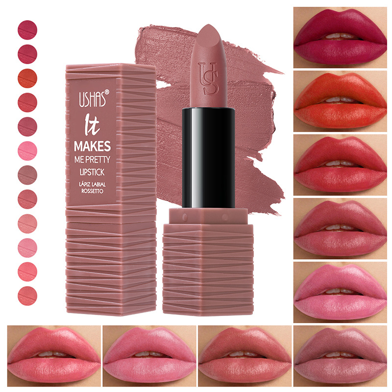 USHAS European and American cross-border stock lipstick, matte, long-lasting, waterproof, non-stick cup, not easy to smudge Lipstick UC043A+B full figure