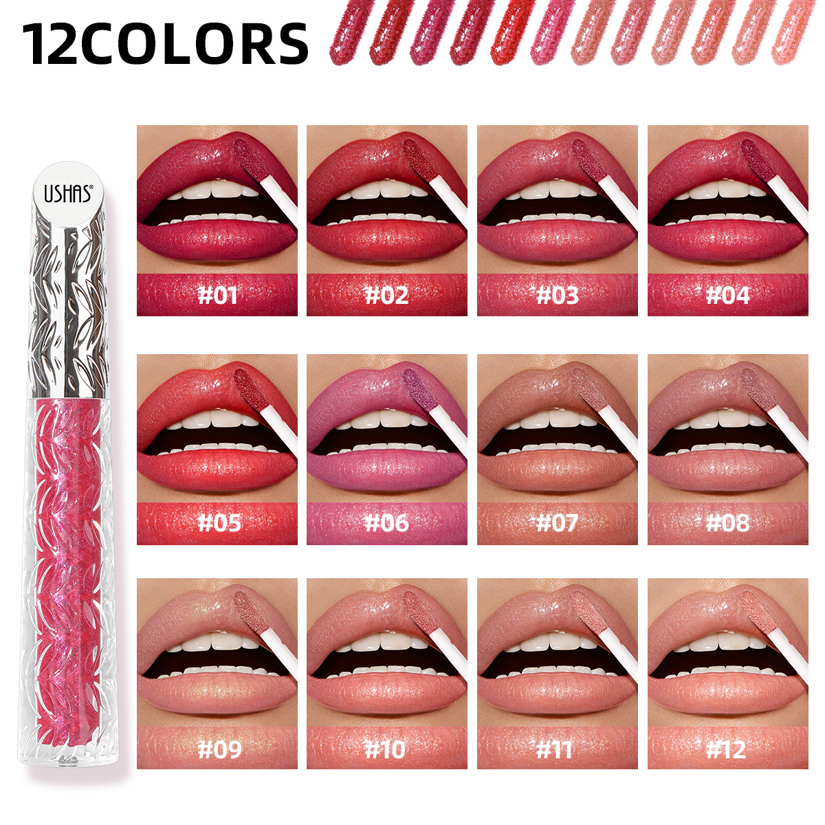 USHAS European and American cross-border stock liquid lipstick, waterproof, non-stick cup, moisturizing, easy to color, pearlescent lip gloss UC121A+ Specification drawing