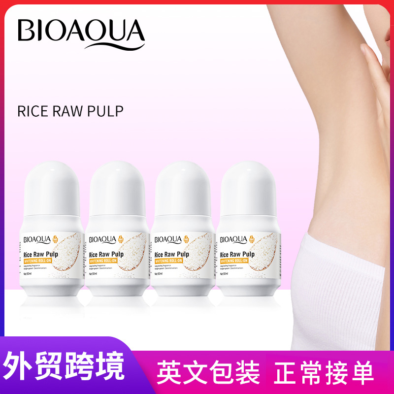 All-english BIOAOUA Rice Puree roll-on Deodorant Antiperspirant with lingering Fragrance and Refreshing rolling balls cross-border export wholesale full figure