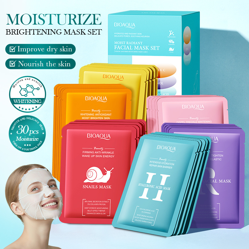All-english BIOAOUA Moisturizing and Brightening Mask Set, Nourishing and Hydrating Moisturizing Mask Cross-border export wholesale full figure