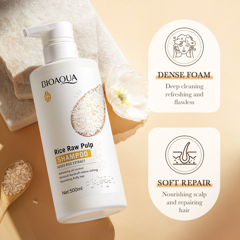 Cross-border wholesale of all-English BIOAOUA rice pureed Shampoo for softening, cleaning and volumizing hair Specification drawing