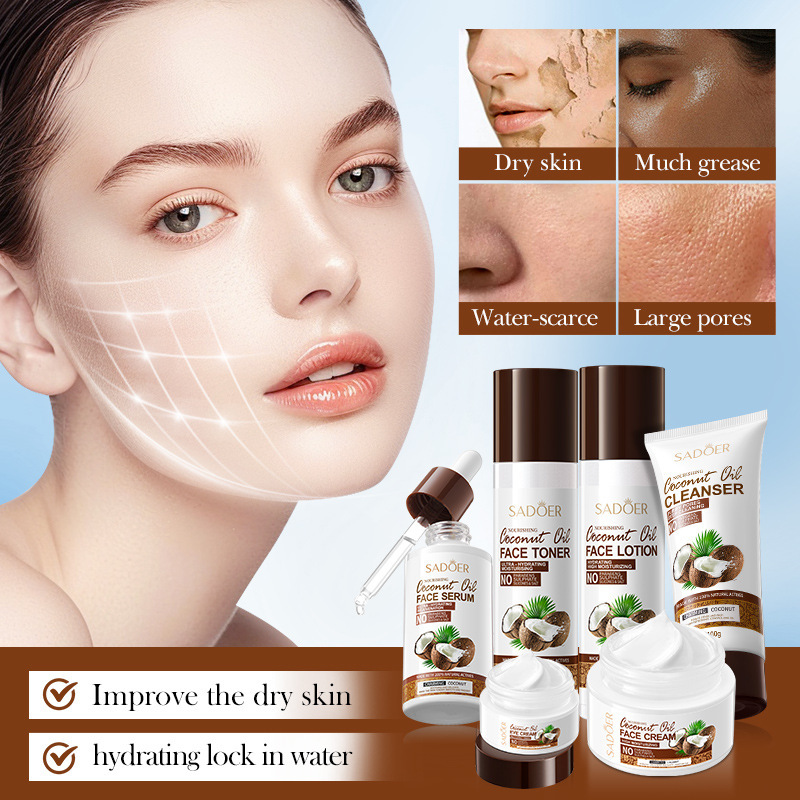 Cross-border wholesale of SADOER coconut Oil Nourishing and Moisturizing six-piece Set and hydrating set in full English details Picture