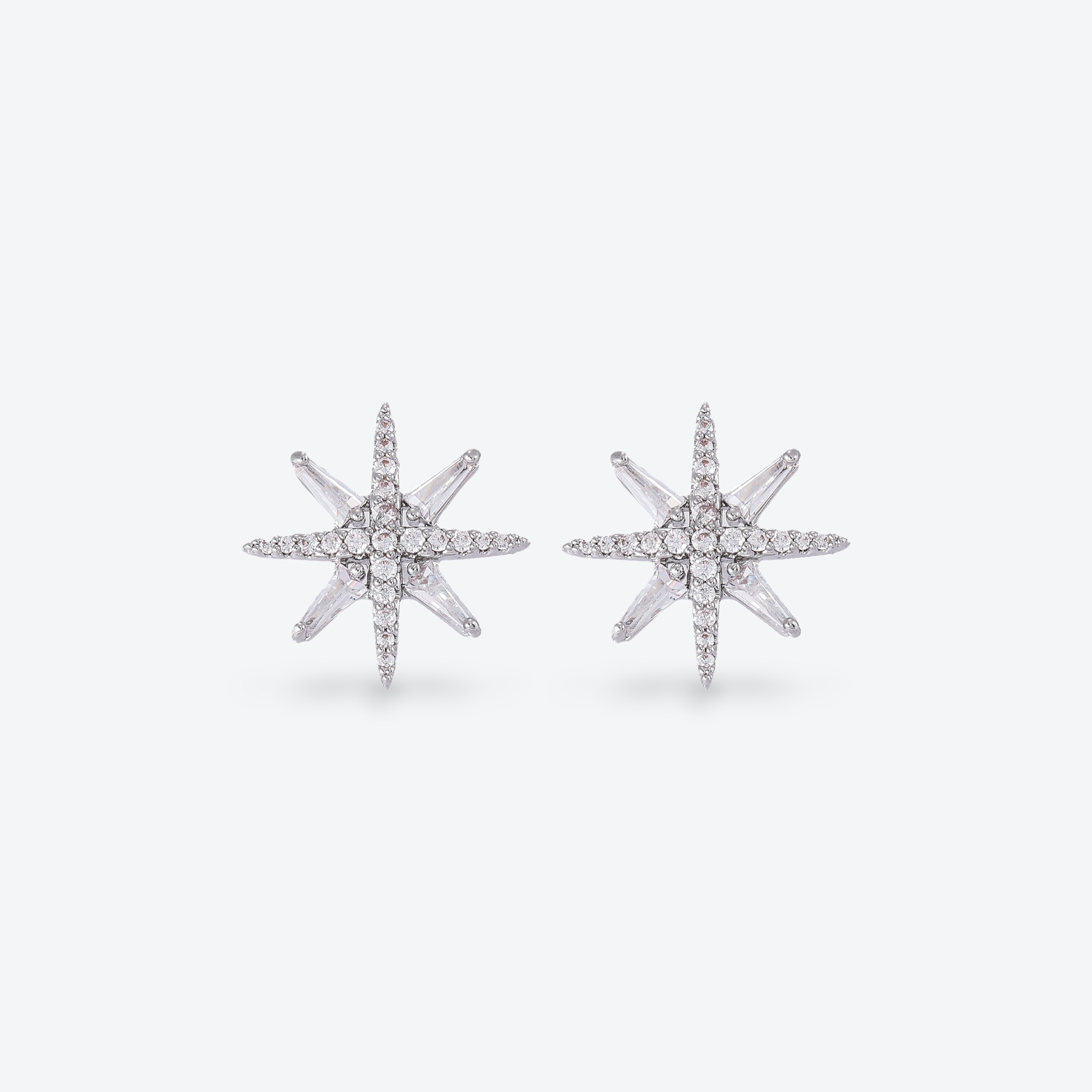 Xuhui brand exquisite and light luxury copper plated with real gold and set with zircon 925 silver needle octagonal star luxurious design fashionable stud earrings Item Picture