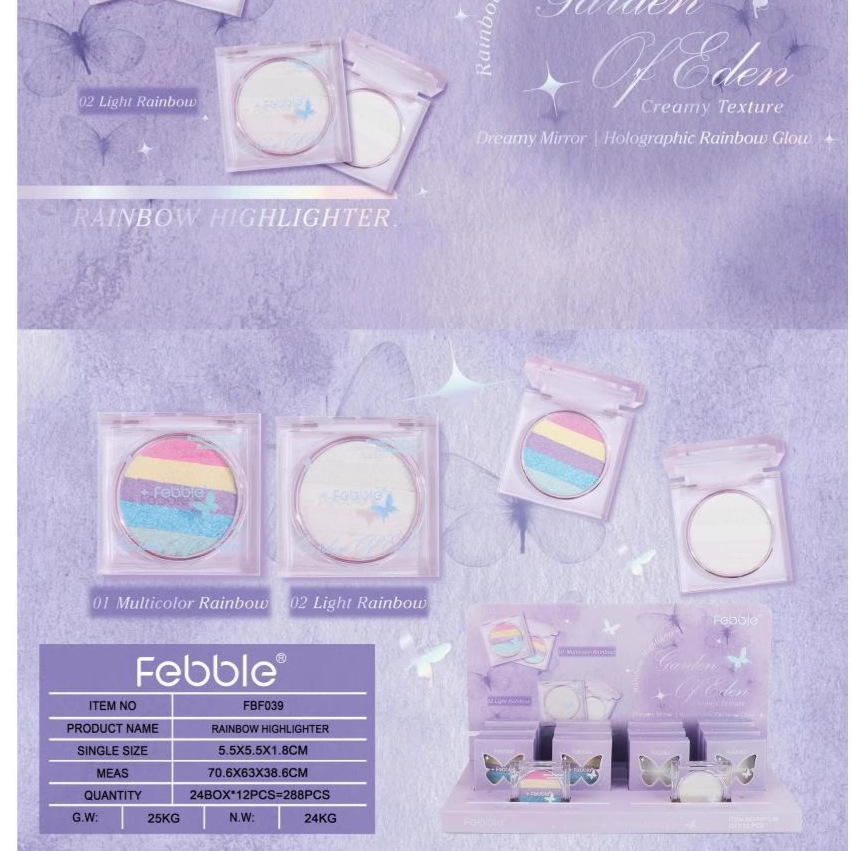 (Display Box)Febble Cross-border Makeup Bestseller High Appearance Level Eyeshadow Gradient Rainbow High Disc FBF039 full figure